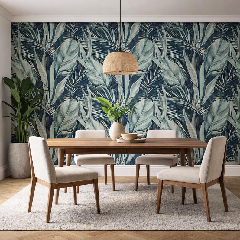 Dark Tropical Leaf Wallpaper Peel and Stick Botanical Accent Wall ...
