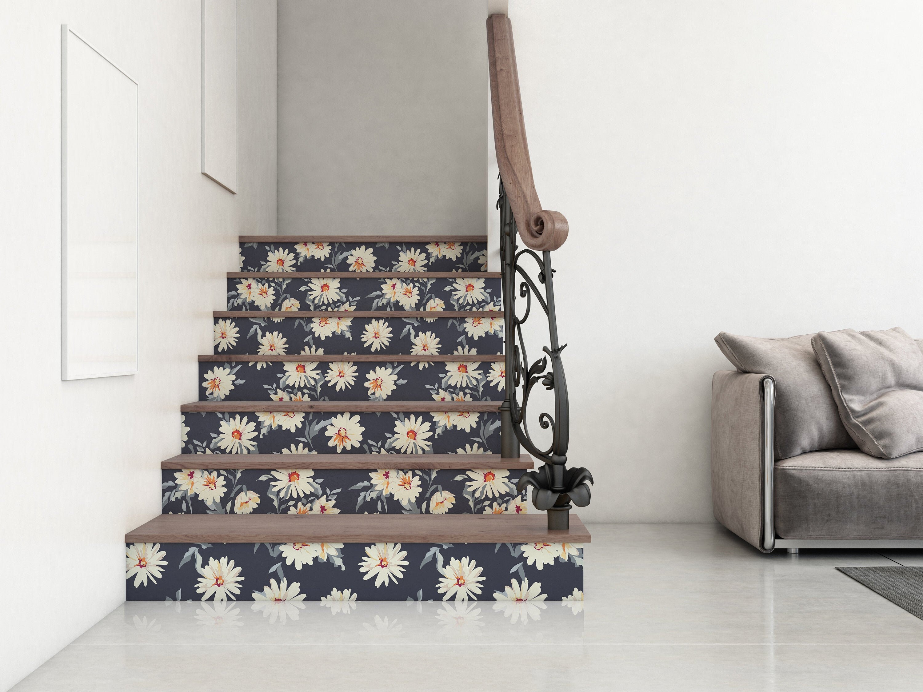 Stair Riser Removable Wallpaper with Floral Pattern SET OF Etsy