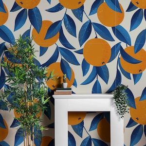 Oranges Tropical Removable Wallpaper – Vibrant Citrus Peel Design, Easy Peel & Stick Wall Decor for Kitchen, Living Room