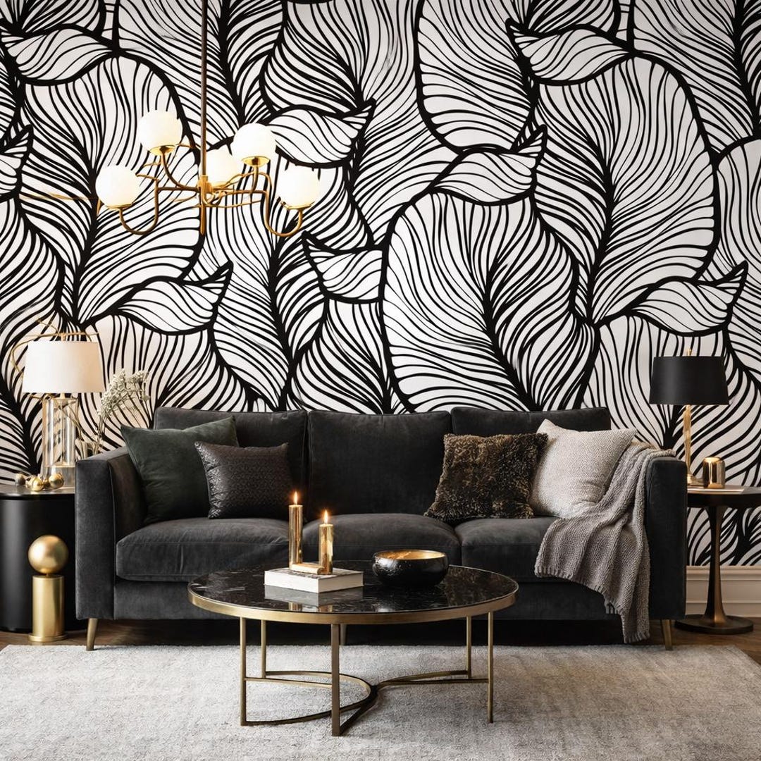 Black White Leaf Wallpaper Peel and Stick Botanical Removable Wall ...