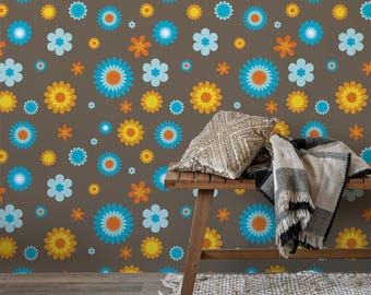 Floral Wallpaper | 60s 70s Retro Vintage Peel And Stick | Beautiful Flower Design for Home Decor & Accent Walls