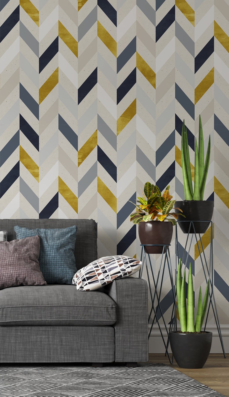 Peel and Stick Wallpaper With Chevron Pattern Geometric - Etsy