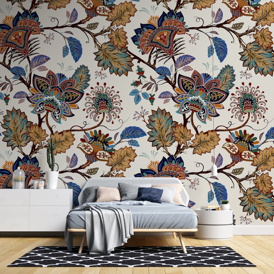 Peel and Stick Wallpaper With Vintage Flower Pattern Floral Etsy UK