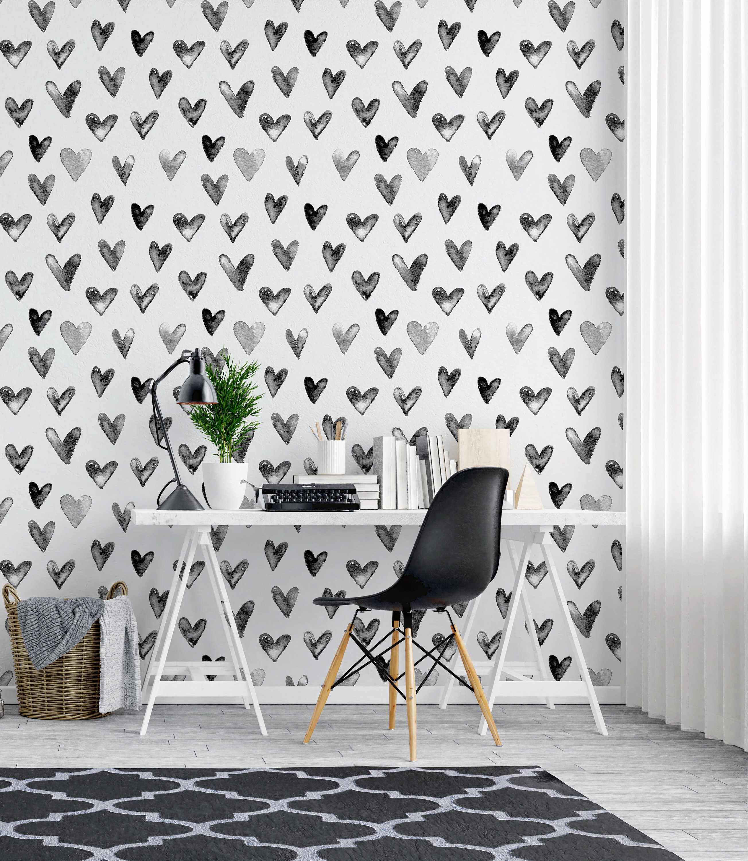 Peel and Stick Wallpaper With a Heart Pattern Wallpaper With | Etsy