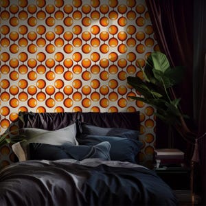 Vintage Peel and Stick Wallpaper - Orange Circles Retro Geometric Pattern for Modern Kitchen Décor & Home Accent