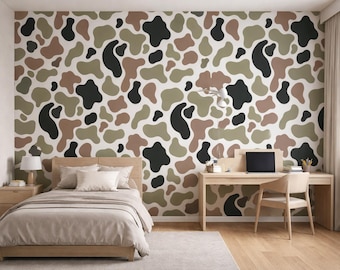 Green Camo Peel and Stick Wallpaper – Boys Bedroom Accent Wall Decor