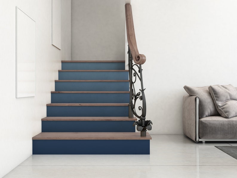 Stair Riser Removable Wallpaper for stairs with Blue gradient, Navy Blue Ombre, Self Adhesive Stair Sticker, NWG033 image 1