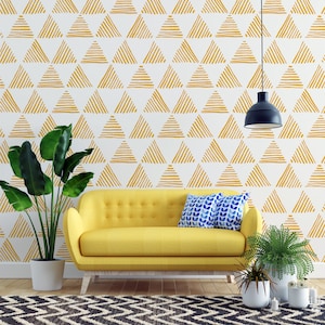 Carta da parati adesiva con motivo geometrico a triangoli gialli, moderna carta da parati rimovibile per soggiorno e camera da letto.