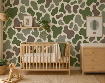Neutral Nursery Wallpaper Peel Stick Sage Green Kids Room Earthy Camo Wall Decor