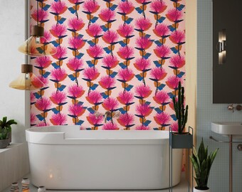 Pink Blossom-behangmuurschildering: Art Deco Peel & Stick-muurdecoratie