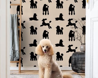 Poodle Peel and Stick Wallpaper Dog Pattern Wall Decor Removable Wallpaper Panel
