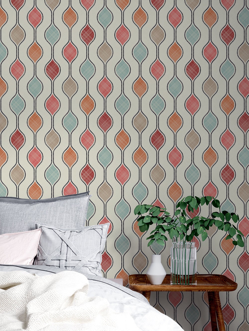 Peel and Stick Wallpaper With Vintage Pattern Retro Wallpaper Etsy