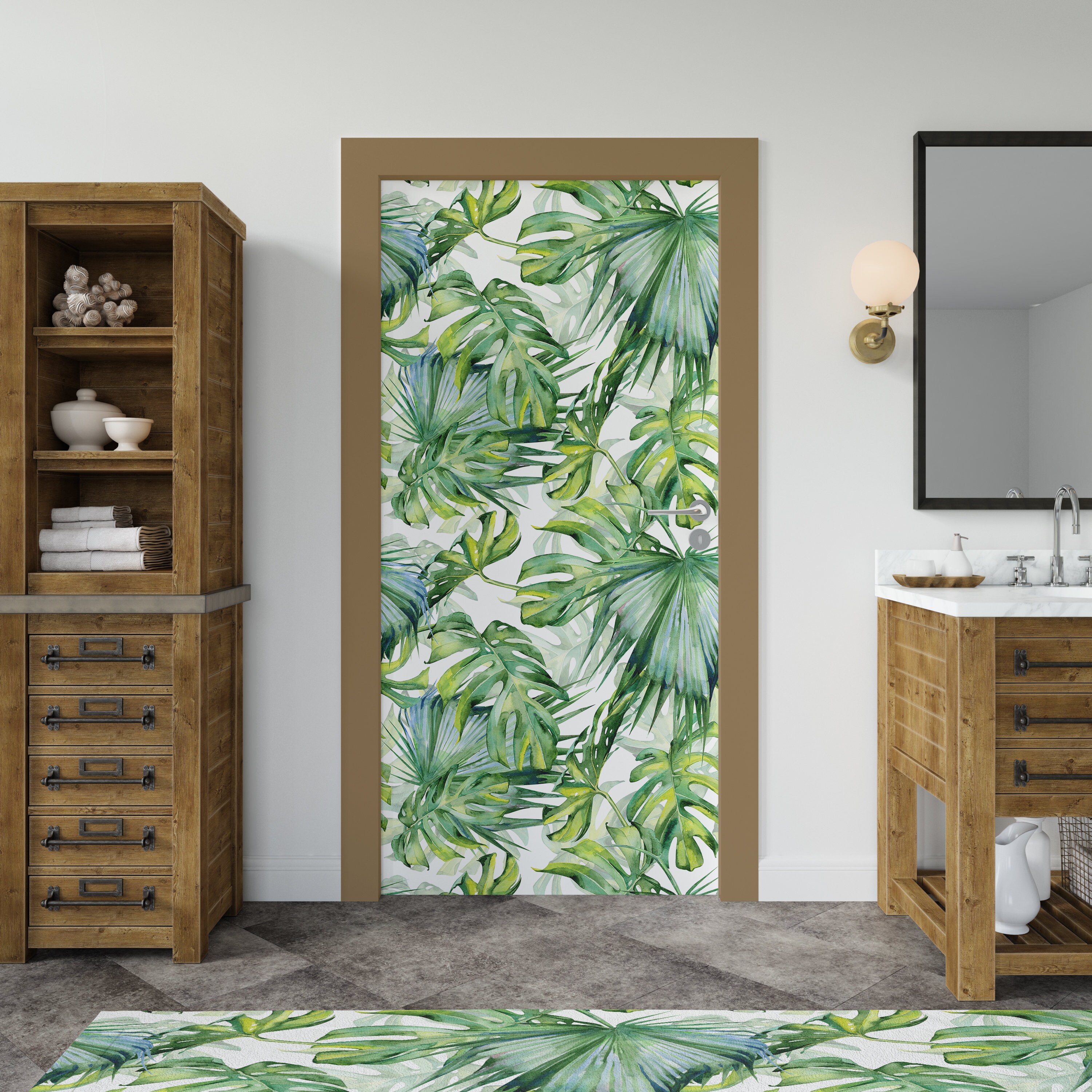 Door Decal With Tropical Leaves Nature Removable Wallpaper Etsy Sweden