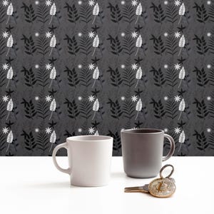 Carta da parati nera staccabile e adesiva, adesivo da parete botanico nero, moderno design floreale, facile da installare