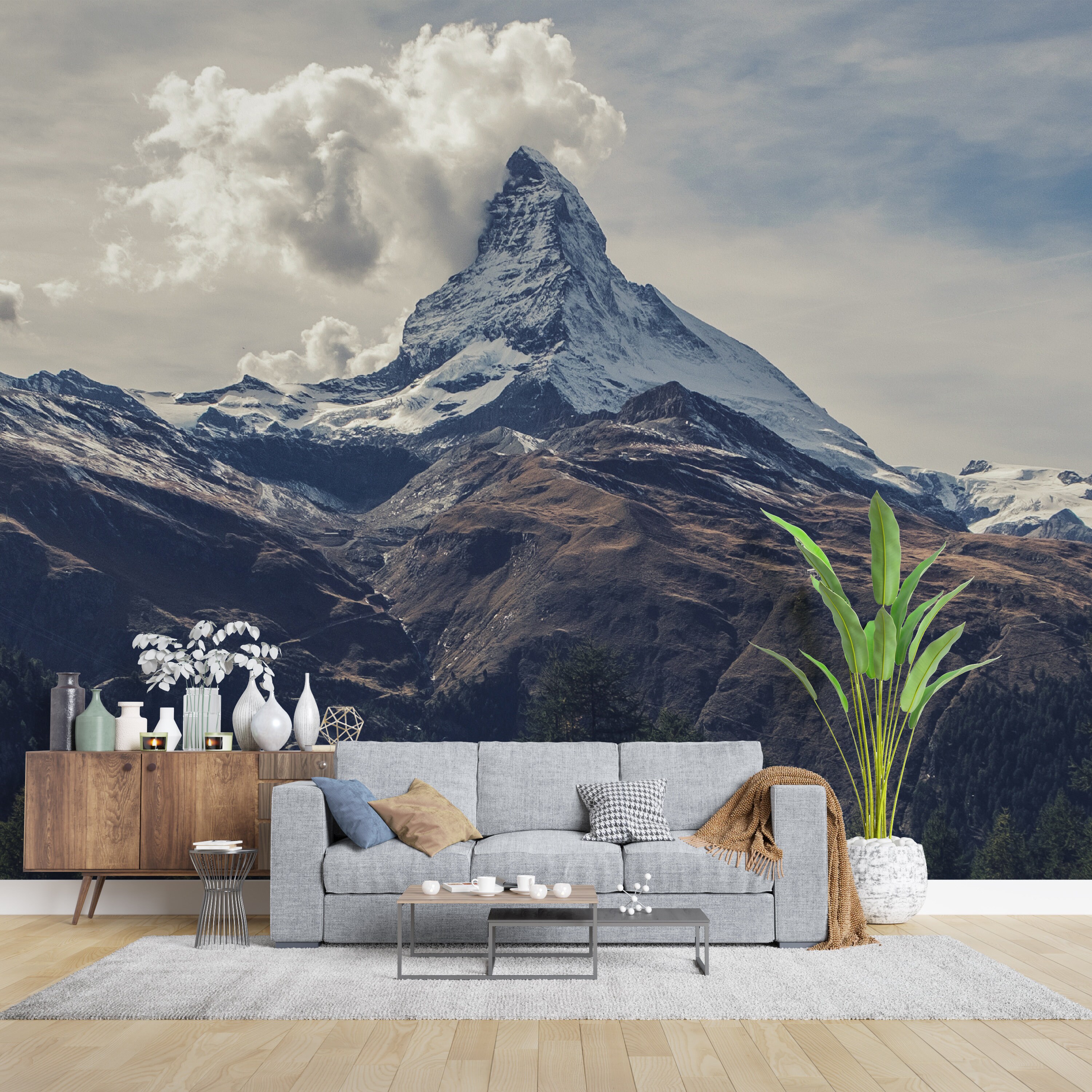 Peel And Stick Mural With Mountain View Nature Wallpaper Etsy