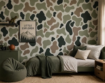 Green Camo Peel and Stick Wallpaper – Boys Bedroom Accent Wall Decor