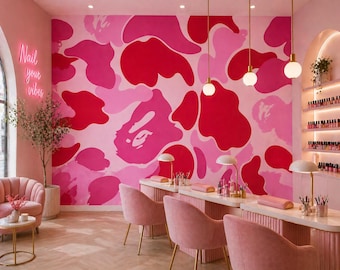 Pink Camouflage Wall Mural Peel Stick Beauty Salon Nail Hair Boutique Decor