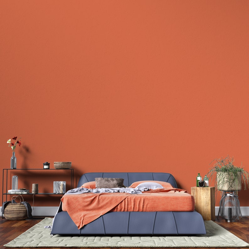 Peel And Stick Wallpaper Orange solid color Wallpaper Home | Etsy