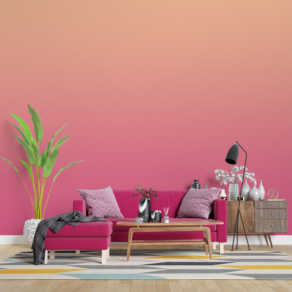 Selfadhesive Wallpaper Pink Color Gradient Fade to Pink Etsy