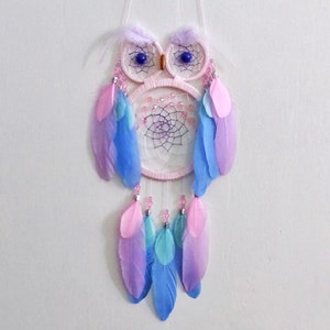 Dreamcatcher owl Dreamcatcher animal totem Pastel rainbow dreamcatcher for nursery