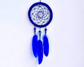 Evil aye dreamcatcher Small blue dream catchers Car charm rear view mirror boho