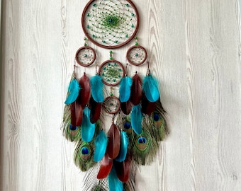 Large dreamcatcher wall hanging Peacock dreamcatcher Wall decor over the bed Room decor aesthetic boho