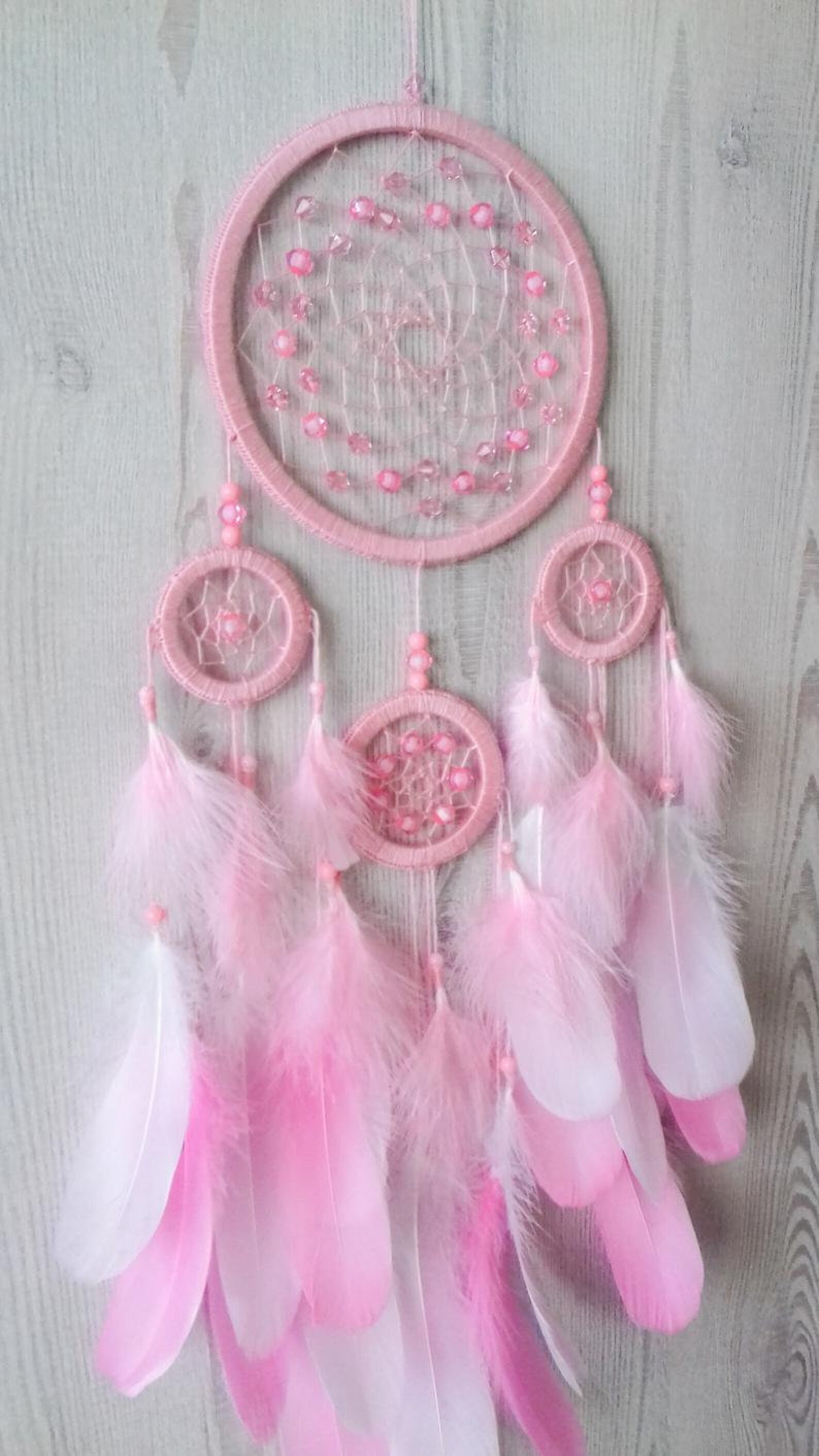 Big dream catcher with crystals. Pink dream catcher wall Etsy