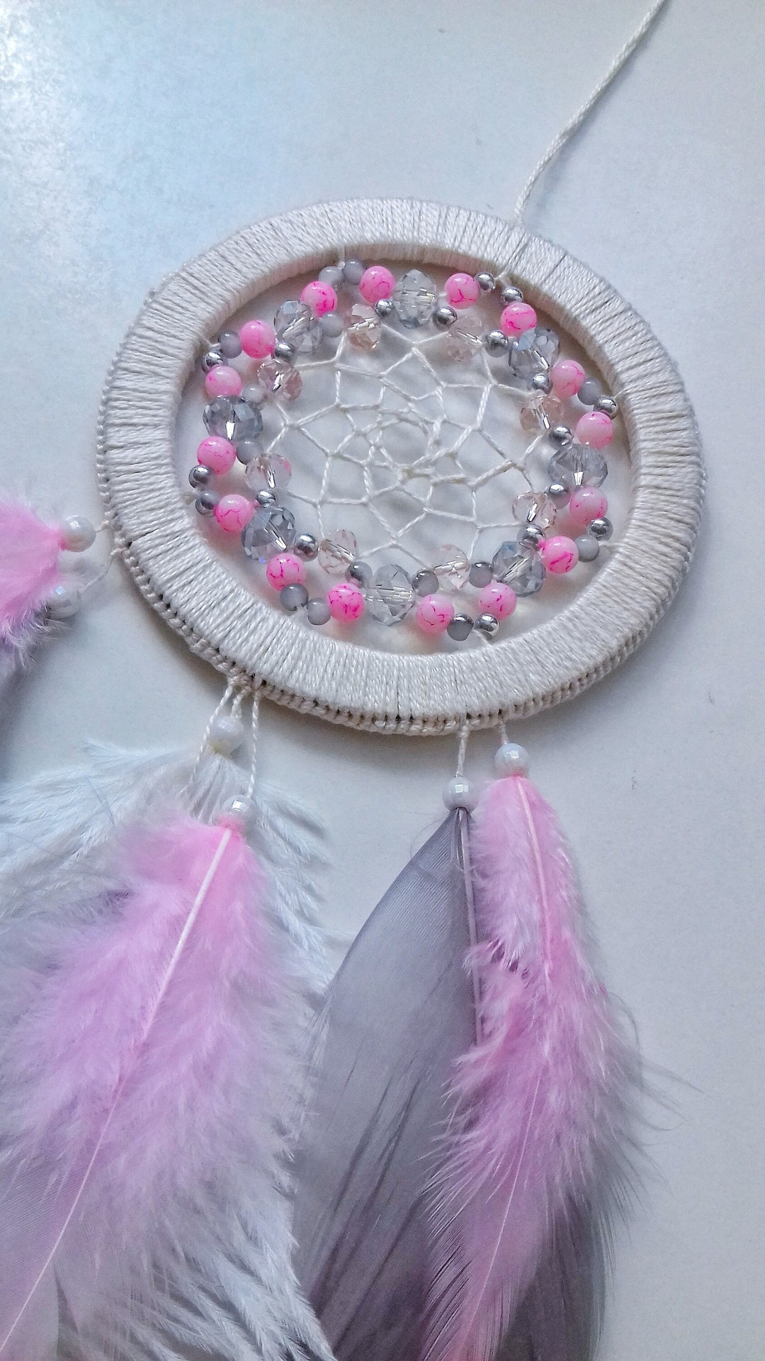 Small Dream Catchers Made by Native Americans Pink and Gray
