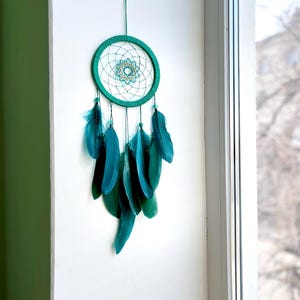 Green Dreamcatcher with Feathers and Beads – Handmade Wall Hanging – Boho Home Decor – Spiritual Gift – Gift for Her