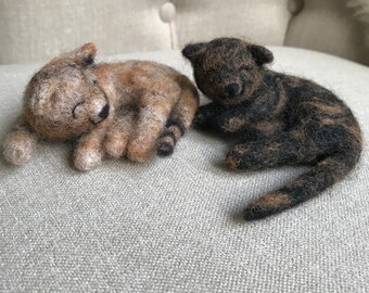 Tortoiseshell Snoozing Cat Handmade Needle Felted