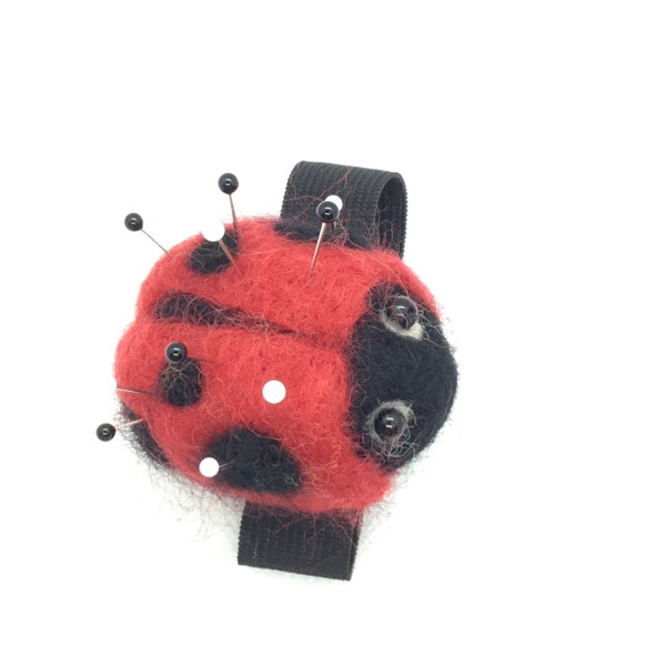 Ladybird Pin Cushion Wristband Handmade Needle Felted