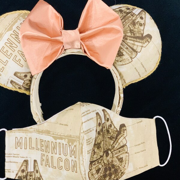 Star Wars Millenium Falcon Minnie Ears & Mask With Filter Pocket Set Mickey Ears Disney Parks Accessories. Disney Ears, Galaxy’s Edge Ears
