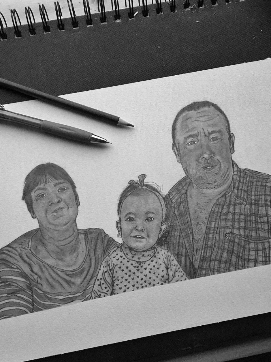 Dessin Personnalisé Fait à La Main, Idée de Cadeau Idéale et Unique Partir Photo