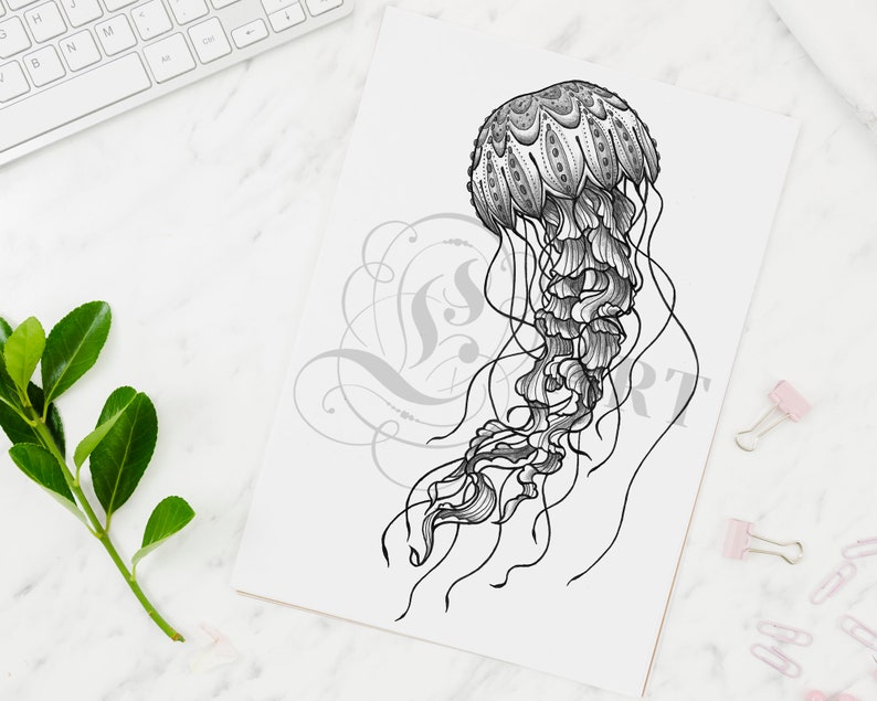 Jellyfish graphic tattoo design print tattoodesign flower | Etsy