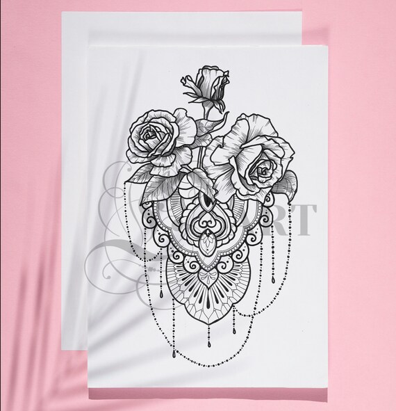 Roses Mandala Tatouage Conception Impression Tattoodesign Etsy