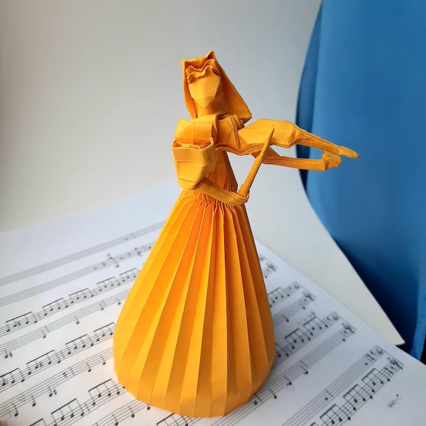 Origami Violinist, Gelbes Papier, Bestes Geschenk, Dekoration, Geschenkidee, Geschenk für Sie, DIY