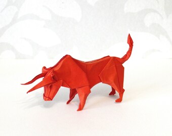 Handmade Origami Bull, Handmade Paper  Origami Red Bull, Home Decoration, Gift Idea