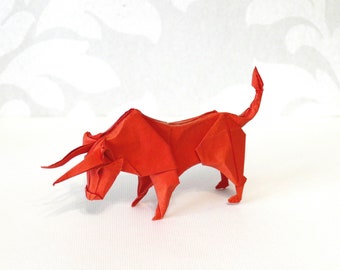 Handmade Origami Bull, Handmade Paper  Origami Red Bull, Home Decoration, Gift Idea