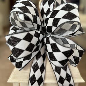 Harlequin bow, Halloween bow, black and white bow, bow for wreath, bow for lantern, bow for swag, replacement bow, bows, centerpiece bow