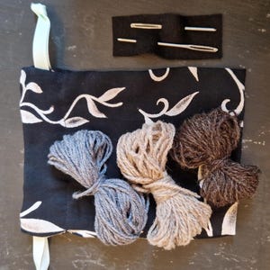 Darning/Visible Mending Kit | Includes Mending Yarns, Darning Needles and Handmade Upcycled Pouch