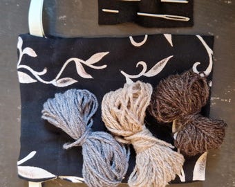 Darning/Visible Mending Kit | Includes Mending Yarns, Darning Needles and Handmade Upcycled Pouch