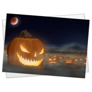 Pumpkin Party Card, Blank Halloween Cards, (A5) Landscape Orientation, Original Art