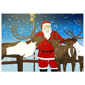 Oeuvre originale du renne du père Noël, format A3 et A4, oeuvre numérique, téléchargement numérique, art mural imprimable