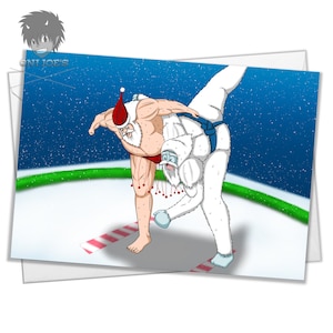 Cartão de sumô do Papai Noel, cartões de Natal em branco, (A5) orientação paisagem, arte original