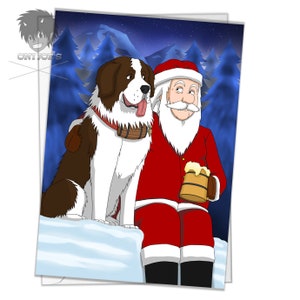 Tarjeta de perro de Santa, tarjetas de Navidad en blanco, (A5) Orientación vertical, arte original