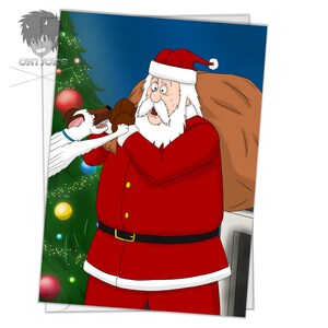 Tarjeta de ataque de mascotas de Santa, tarjetas de Navidad en blanco, orientación vertical (A5), arte original