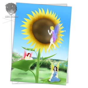 Tarjeta de hadas de verano, tarjetas de felicitación en blanco, (A5) Orientación vertical, arte original