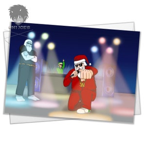 Carte de rap du père Noël, cartes de Noël vierges, orientation paysage (A5), oeuvre d'art originale