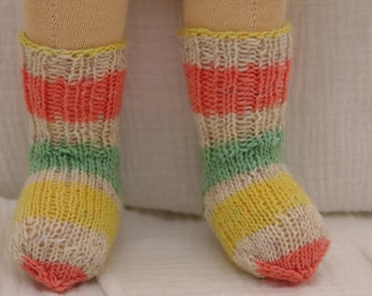 Foot length of up to 7.5 cm: woolen stockings, hand-knitted, doll socks, suitable for approximately 40 to 45 cm tall dolls in the Waldorf style