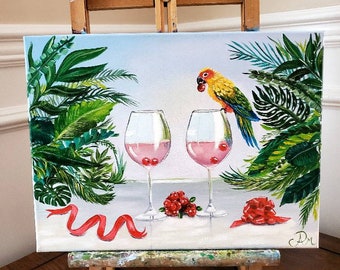 Original oil painting on canvas Tropical bird